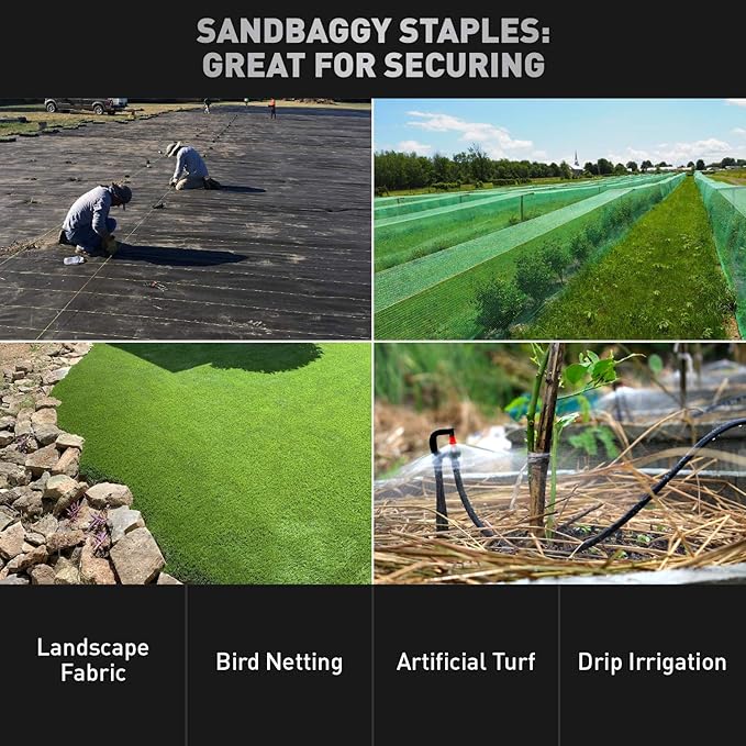 Sandbaggy Round Top 6-Inch Landscape Staples ~ SOD Garden Stakes Square Pin for Ground Cover Fabric & Drip Irrigation Tubing (10,000 Staples)
