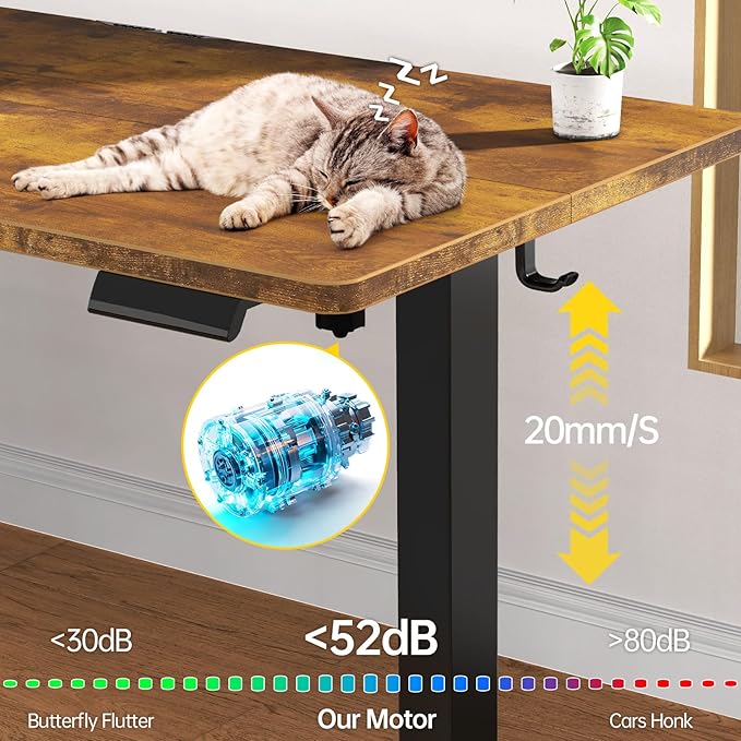 Veken 55 Inch Large Electric Standing Desk, Heights Adjustable, Sit to Stand Up, Work Home Office Computer Table for Study, Walking Pad, Writing, and Games, Wooden Desktop Desks, Brown