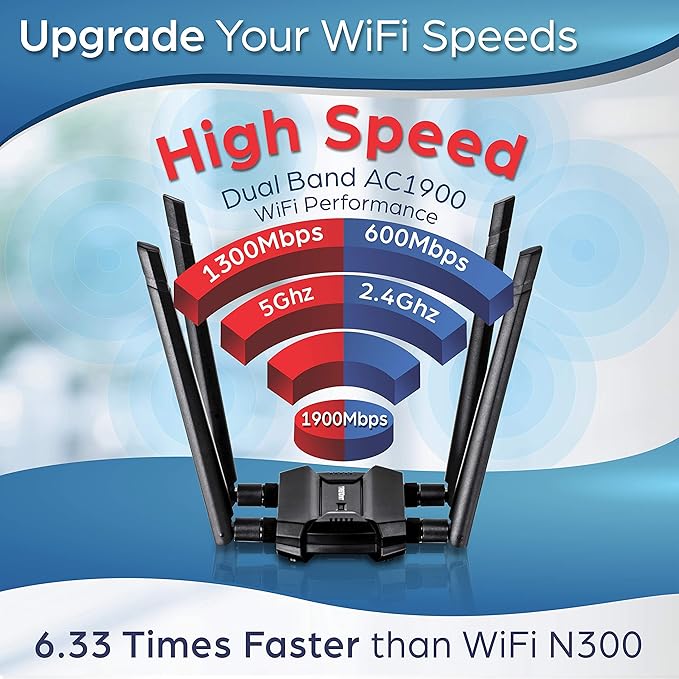 TRENDnet AC1900 High Power Dual Band Wireless USB Adapter, TEW-809UB, Stream 4K HD Video, Windows-Mac OS Compatible, NDAA & TAA Compliant, Increase Your Coverage, Detachable High Gain Antennas, Black