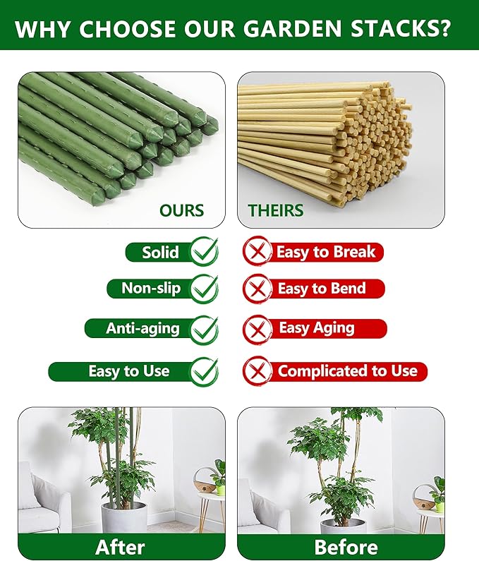 4ft Garden Stakes, Plastic Coated Steel Plant Stakes for Climbing Plants 25pcs