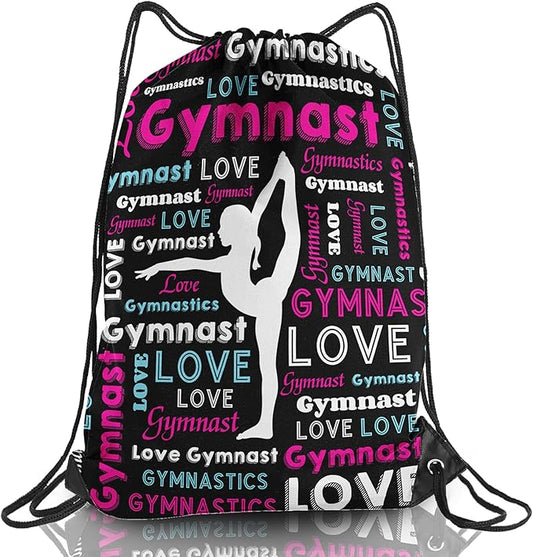 Gymnastics Drawstring Backpack - Team Gifts Bag (Black, 1Pcs)