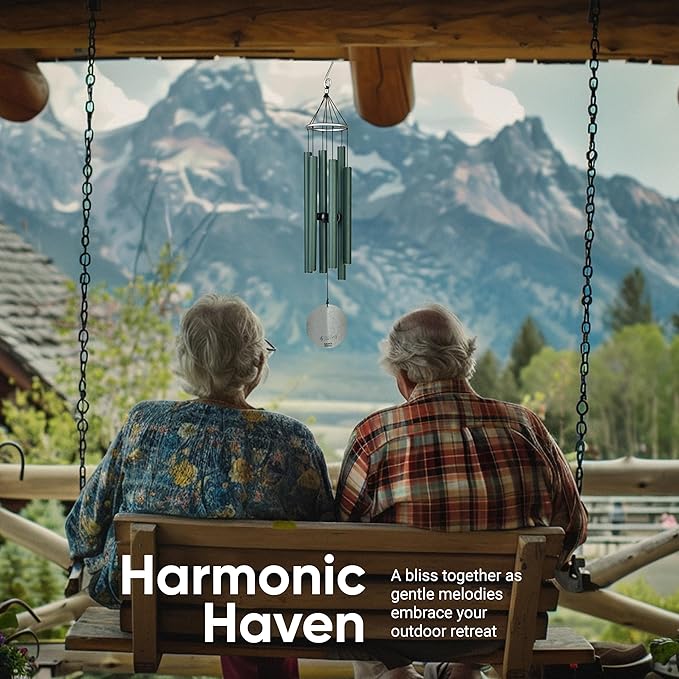 Nature’s Melody Aureole Tunes Wind Chimes – Outdoor Windchime with 6 Tubes Tuned to C Pentatonic Scale, 100% Rustproof Aluminum, Powder Finish & S Hook Hanger for Sympathy, Memorial Gift or Zen Garden