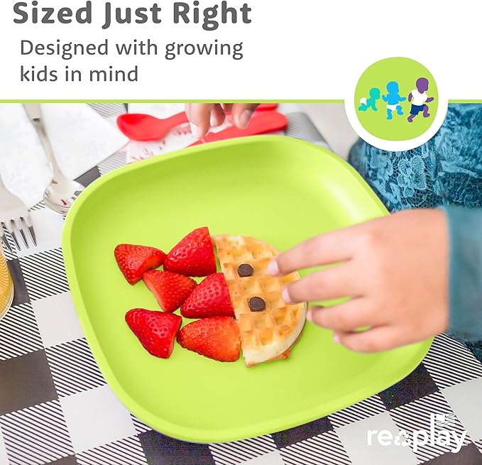 Re-Play Toddler Plates - 22 Oz. Deep-Walled Flat Kids Plates - Dishwasher & Microwave Safe - Made in USA - Set of 3-7.37" x 7.37" x 1.25" - Mermaid