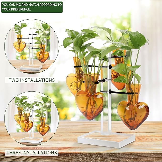 Clear Plants Propagation Stations Terrarium Kit Birthday Gift for Women for Indoor Home Office Decor Acrylic Plant Accessories - 4 Love Hear Vase