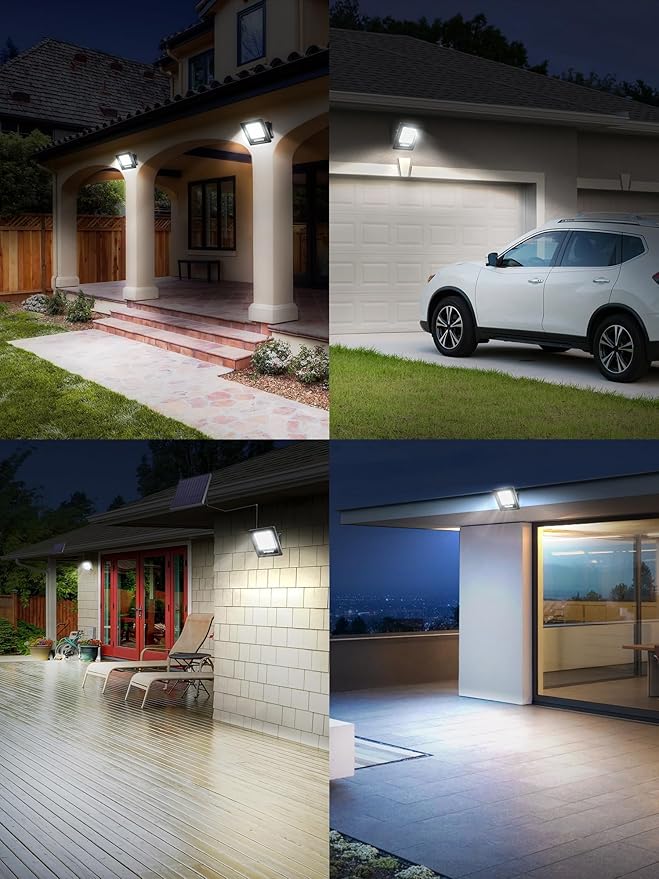 Solar Lights Outdoor 6500K Cool White Solar Flood Lights, Waterproof Dusk to Dawn Solar Powered Security Spot Lights for Porch Patio Yard Garage 1 Pack