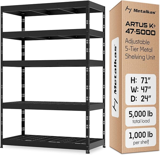 Metalkast Heavy-Duty Metal Garage Shelving | 71" H x 47" W x 24" D | Adjustable Industrial Storage Rack with Wire Shelves | 5-Tier Steel Shelving Unit, 5,000LB Capacity, Rust-Resistant Coating