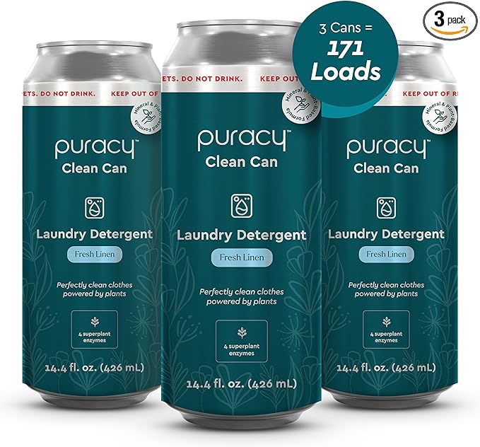 Puracy Liquid Laundry Detergent Clean Can Refill - Enzyme-Powered Liquid Laundry Detergent Concentrate, Natural Laundry Detergent Seen on TikTok, Non-Toxic (Fresh Linen, 14.4 fl)