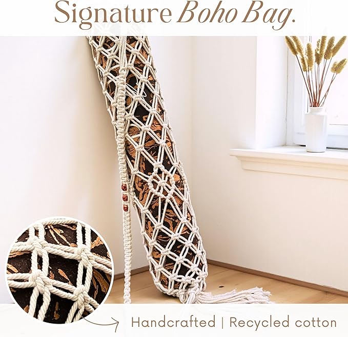 Deluxe Cork Yoga Mat Large 72"x26" - Revolutionary Cork Surface & 5mm Thick Natural Rubber Backing for Durability & Comfort - Stylish Handmade Boho Yoga Bag - Eco Friendly & Plastic Free