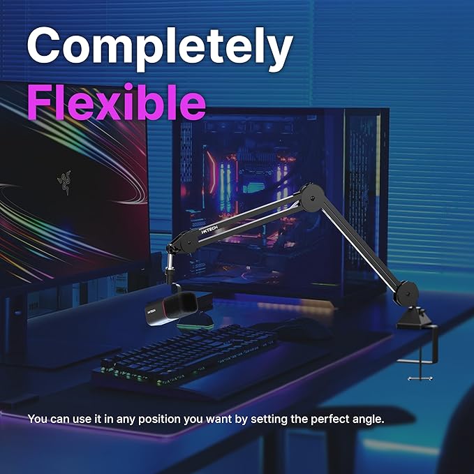 IXTECH Microphone Boom Arm Stand, Heavy Duty Adjustable Mic Stand with Cable Ties, Desk Mount Arm Stand for Gaming Streaming Podcasting.