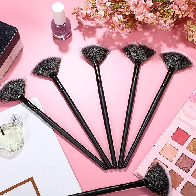 12 Pcs Soft Facial Fan Brush Blush Makeup Brush Face Mask Acid Applicator Multi Use Cosmetic Tools for Peel Mask Makeup for Mud Cream(Black)