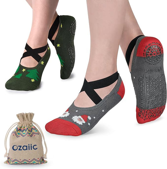 Ozaiic Yoga Socks for Women Non-Slip Grips & Straps, Ideal for Pilates, Pure Barre, Ballet, Dance, Barefoot Workout