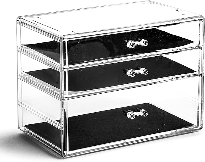 BINO | 3 Drawer Makeup Organizer | Amsterdam Avenue | THE MANHATTAN SERIES | Makeup Drawer Storage | Cosmetic Organizer | Plastic Vanity | Organizer Clear Makeup Organizers And Storage Cases | Acrylic