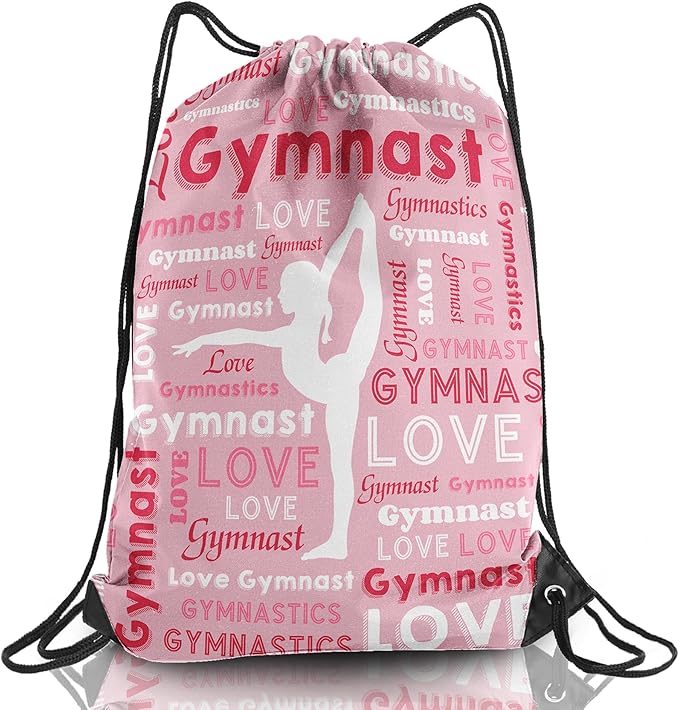 Gymnastics Drawstring Backpack Love Gymnastics Drawstring Bag Gymnastics Gifts Team Gifts Bag (Pink,1Pcs)