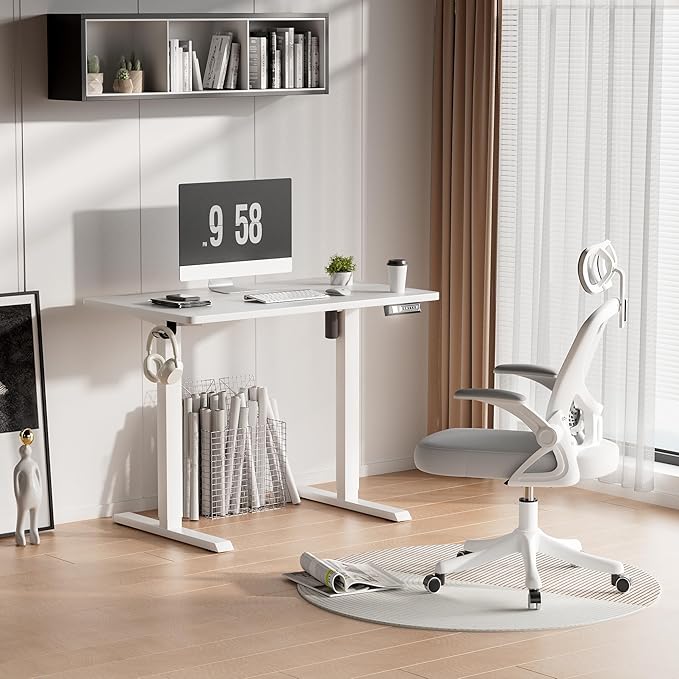 Furmax Electric Standing Desk, 39 x 24 Inches Height Adjustable Desk with Removable Casters, Home Office Computer Desk (White)