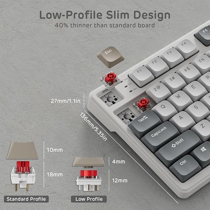 RK ROYAL KLUDGE N80 Low Profile Mechanical Keyboard w/Smart Display Screen & Knob, 75% Top Mount 3-Modes Wireless Mechanical Keyboard, Software Support, Massive Battery, 80 Keys, Quiet Red Switch
