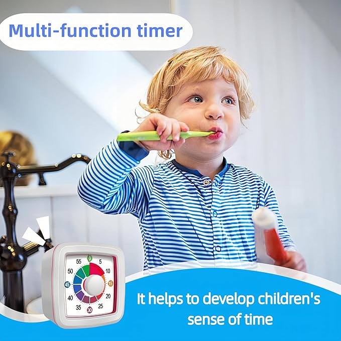 Visual Timer for Kids, 60-Minute Countdown Timer for Classroom Office Kitchen, Pomodoro Timer with Silent Operation，Time Management Tools with Colorful Pattern(White)