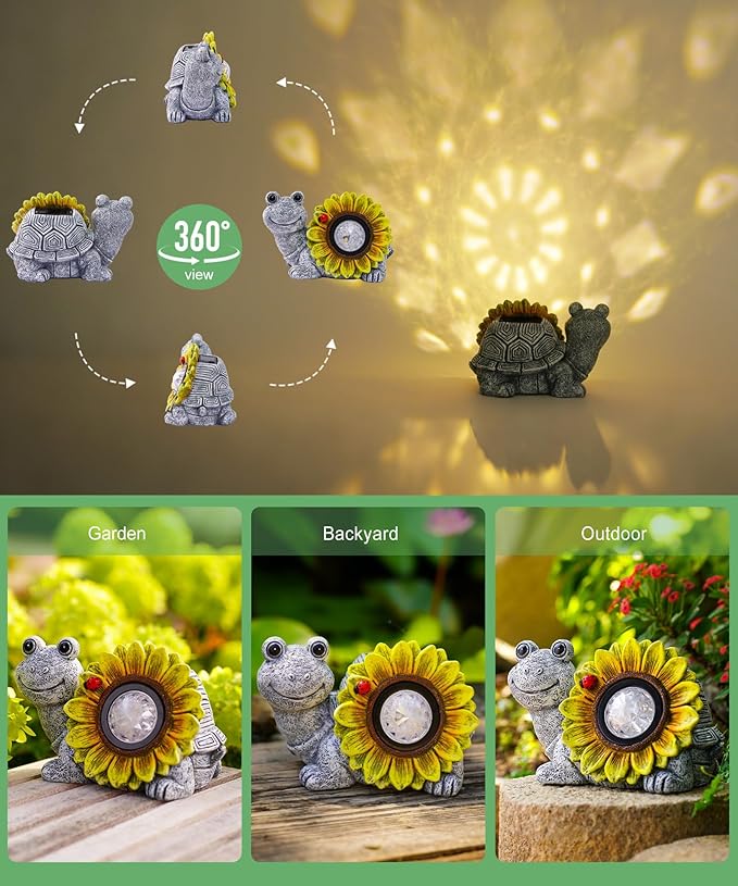 Solar Turtle Sunflower Light Garden Decor, Outdoor Statue Ornaments for Home Yard Lawn,Unique Gifts for Women Grandma Mom(Grey)