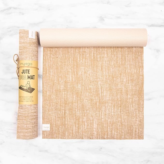 Myga Jute Yoga Mat, High Performance Vegan Floor Exercise Mat, Eco Friendly Biodegradable Yoga Mat with PVC Backing,72" x 24", 0.2" Thickness