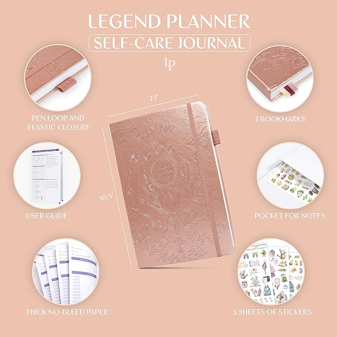 Legend Self-Care Journal – Guided Daily Reflection Journal to Support Mental & Physical Health – Daily Mood, Meditation & Personal Development Notebook – 7.1x10.5”, Lasts 3 Months (Rose Gold)