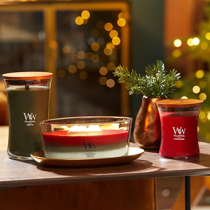 WoodWick Winter Garland Scented Trilogy Ellipse Candle, Crackles at it Burns, Up to 50 hrs burn time, 16oz