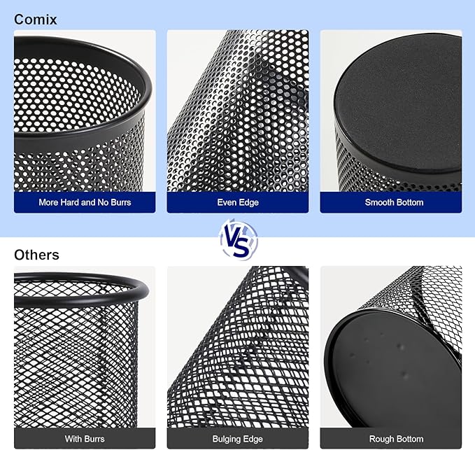 Comix Pen Holder Desk Organizer, Wire Mesh Pencil Cup with Foam Pad and Non-Slip Bottom Office Supplies Desk Accessories for Home Office School, 1 Pack