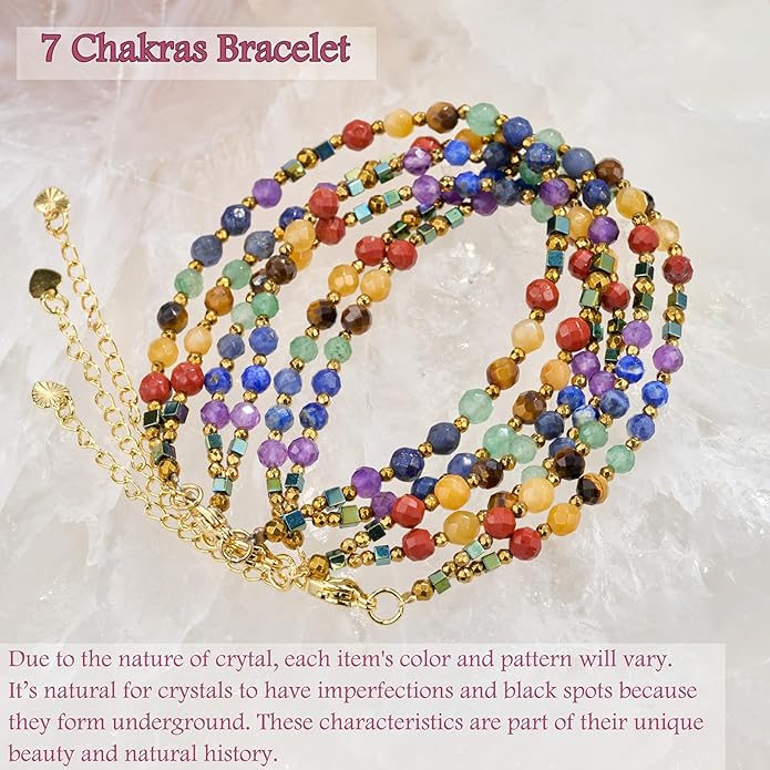 Crystal Beaded Bracelets, Chakra 4mm Natural Stone Beads Bracelets, Gemstone Spiritual Jewelry Gifts for Women