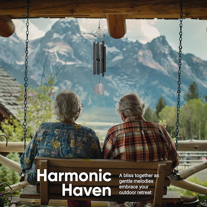 Nature’s Melody Aureole Tunes Wind Chimes – Outdoor Windchime with 6 Tubes Tuned to B Pentatonic Scale, 100% Rustproof Aluminum, Powder Finish & S Hook Hanger for Sympathy, Memorial Gift or Zen Garden