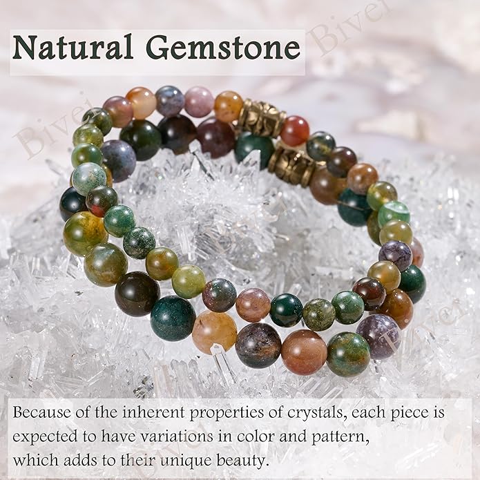 Bivei Natural Semi Precious Gemstone beads bracelet for women - Life Tree and Leaf Charm Energy Reiki Crystal Stretch Bracelets