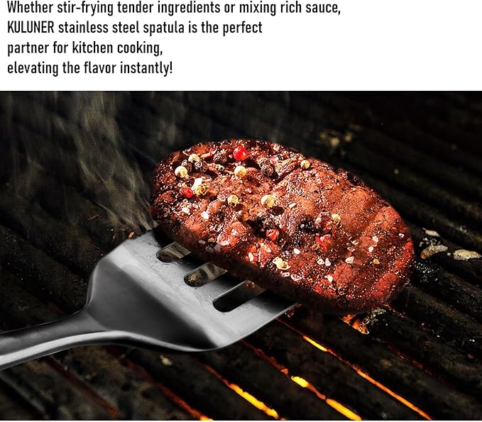 Professional Grade Stainless Steel Cooking Spatula - 17 Inches, Sturdy and Durable, Premium Solid Wood Handle, with Bottle Opener, Suitable for Barbecue, Outdoor Kitchens, and Grilling Food