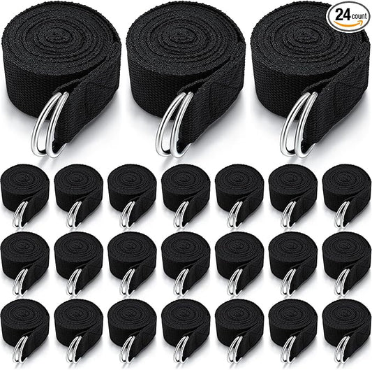 Leyndo 24 Pieces Yoga Strap Stretching Pilates Exercise Adjustable Straps 6 ft Non Elastic Yoga Belt with Adjustable D Ring Buckle for Pilates Gym Workouts Fitness