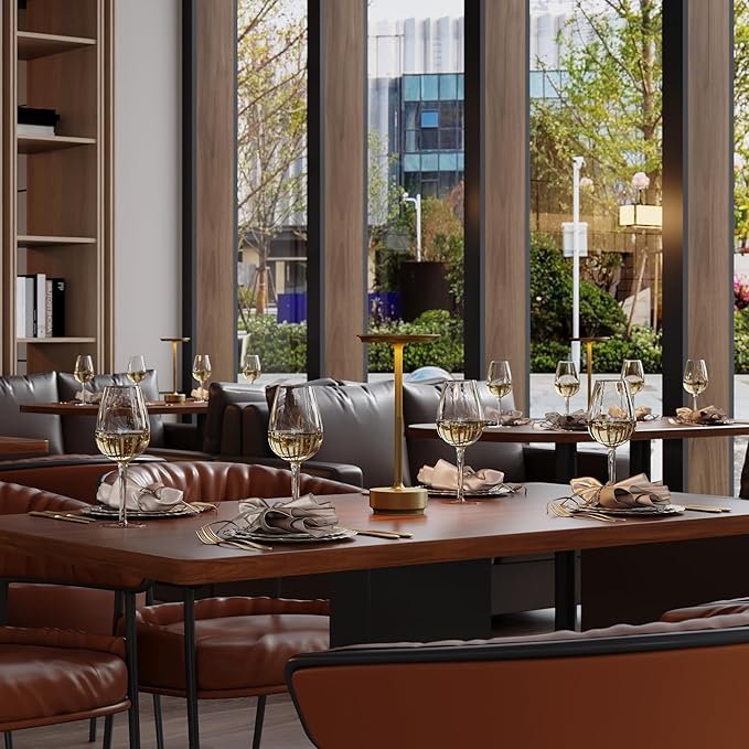 LED Rechargeable Cordless Table Lamp, Battery Operated Stepless Dimming Modern Portable Outdoor Table Light for Dining Restaurant Patio.(Brushed Gold)