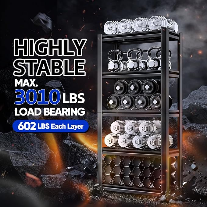 PM PERFORMOTOR 5-Tier Heavy Duty Storage Shelves, 3010LBS Capacity, 72" H Garage Shelving Unit, Adjustable & Detachable Metal Utility Rack for Kitchen Pantry Warehouse, 72" H x 35" W x 16" D, Black