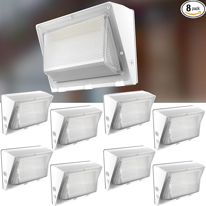 Lightdot 8Pack 200W LED Wall Pack Lights, 100-277v Dusk to Dawn with Photocell | 30000Lm(150Lm/W) 5000K IP65 Outdoor Exterior Lighting Fixture, Energy Saving|5-Yrs Warranty, ETL White(Height:15~30ft)