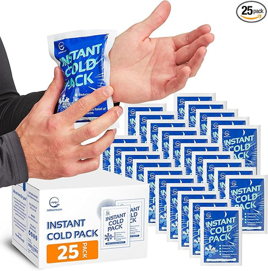 25 Pack Instant Ice Cold Pack (6” x 4.5”) - Disposable Instant Ice Packs for Injuries | Cold Compress Ice Pack for Pain Relief