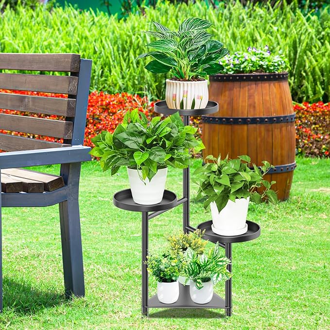 4 Tier Plant Stand Indoor Flower Shelf, Metal Flower Pot Stands for Indoor Plants, Black Corner Tall Plant Display Holder for Patio Garden Living Room Balcony Bedroom