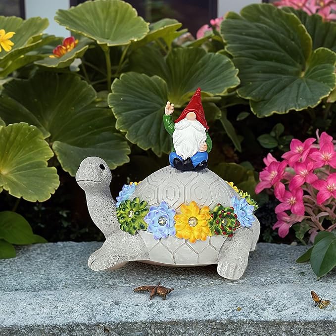 Gnome Hide a Key Outside Turtle Garden Decor Outdoor Key Hider Statues Funny Decorations for Yard Patio Lawn Solar Figurine with Light Ornaments Housewarming for Women Mom Grandma