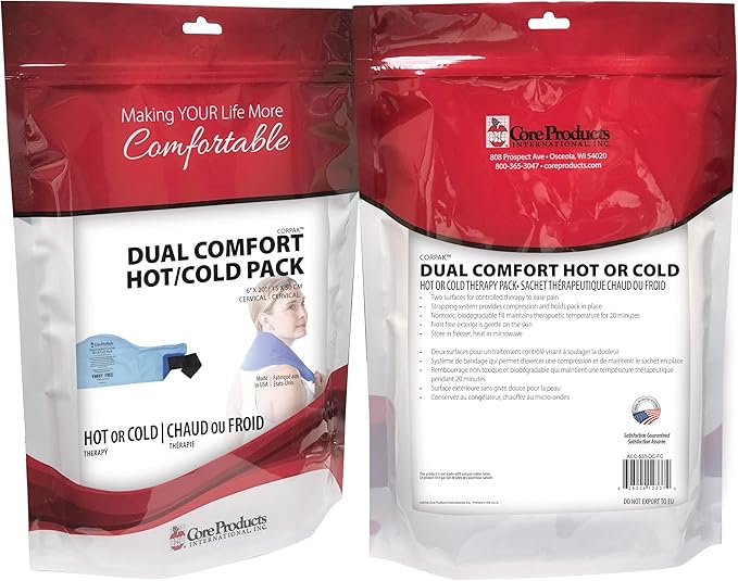 Core Products Dual Comfort CorPak - Reusable hot/Cold Pack for Cervical Neck Pain, Knee, Back, Shoulder, or Ankle Pain; Use hot or Cold; Made in USA - Size: 6" x 20"