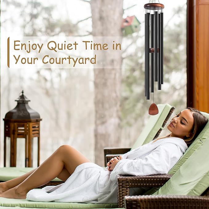 60 Inch Wind Chimes for Outside. Deep Tone Large Wind Chimes with 6 Aluminum Tubes Courtyard Decoration. Windchimes Outdoor Create an Enjoyable Atmosphere & Give Mom a Gift