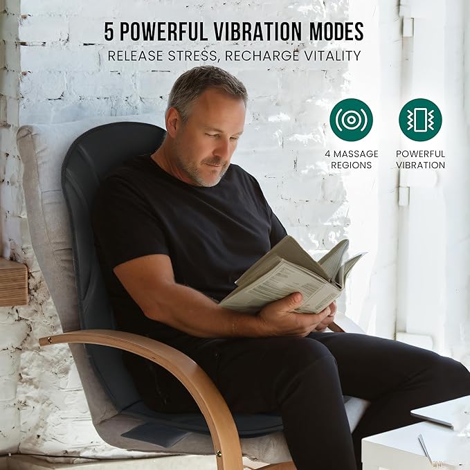 Snailax Vibration Back Massager with Heat, Seat Massager with 8 Vibrating Motors & 5 Modes, Chair Massager Cushion, Massage Pad for Chair, Office, Gifts for Lover