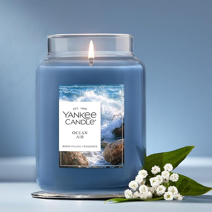 Yankee Candle Large Jar Scented Candle with up to 150 Hour Burn Time, Premium Plant Wax Blend for Consistent Burn, 22 oz Jar Candle with Room Filling Fragrance, Ocean Air
