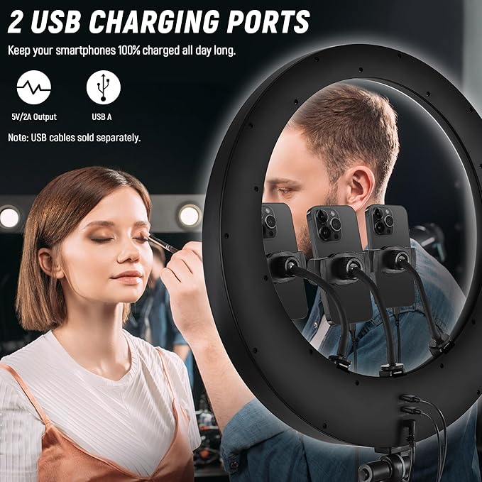NEEWER RP19H Ring Light 19 Inches with Stand and 3 Phone Holders, Upgraded Touch Control, Smooth Dimming at 1%, 42W CRI 97+ 2540lux, Professional for Streaming Home Office Zoom Call Lighting
