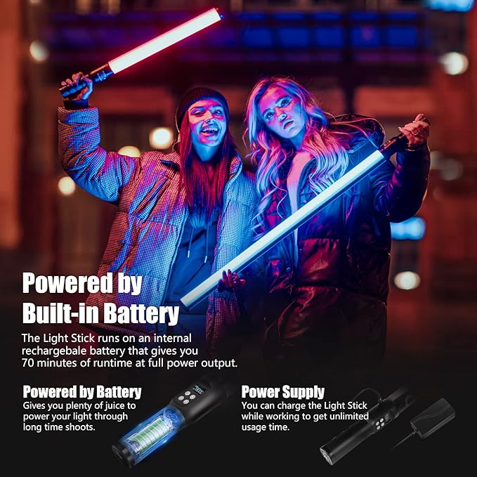 Mettlelite LS800C RGB LED Light Stick Full Color Continuous Output Video Light 3.2 ft with APP Control 2800K-8000K CRI96 TLCI 97 RGB CCT HSI Light Effects Built in Rechargeable Battery