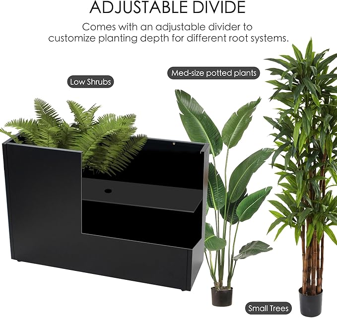 Kozyard 36" Lx24 Hx12 W Metal Rectangular Planter Box Steel Long Box Planter Black Powder Coated Steel Plant Pot All-Weather Use with Partition Panel for Indoor Outdoor for Trees, Plants Flowers