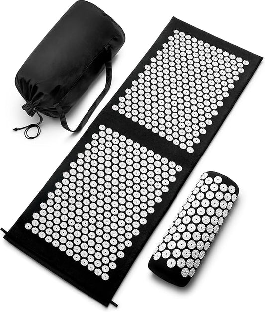 Sivan Health and Fitness Acupressure Mat and Pillow Set - Grounding Mat for Stress, Back & Neck Pain - Acupuncture Point Massage Mat for Muscle Relaxation, Sciatica, & Meditation - Includes Carry Bag