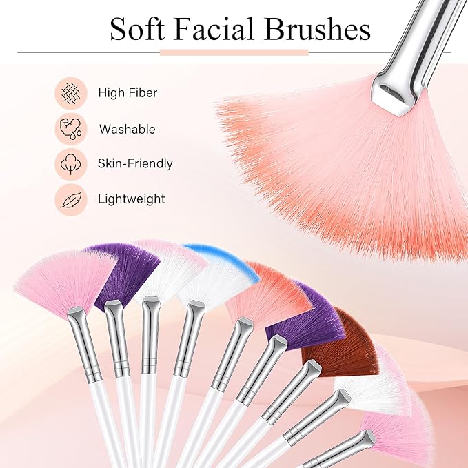 9 Pieces Facial Fan Mask Brushes, Soft Facial Applicator Brushes Tools for Peel Glycolic Makeup for Mud Cream(Multicolor)