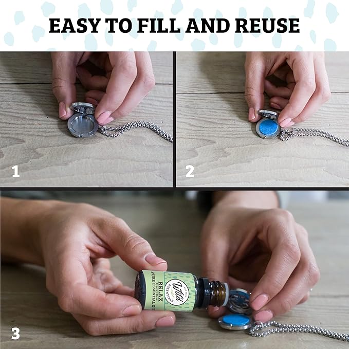 Wild Essentials Elephant Essential Oil Diffuser Necklace Gift Set with Inner Calm & Relax Oils – Nickel Free Alloy Pendant with 12 Color Pads – USA Made Oils & Perfume Necklace – Family Company