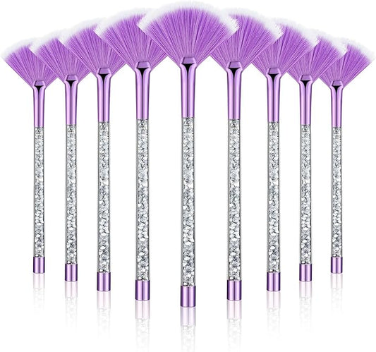 9 Pieces Facial Fan Mask Brushes, Soft Facial Applicator Brushes Tools for Peel Glycolic Makeup for Mud Cream(Purple, Silver)