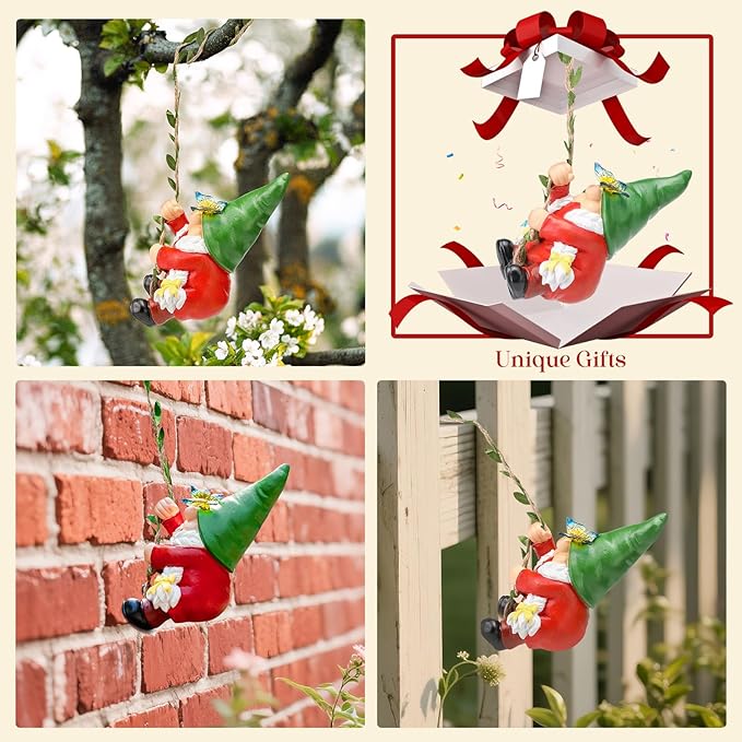 Hanging Gnome Garden Statue Climbing Garden Gnomes Lady with Butterfly Decoration Tree Hugger for Outdoor Lawn Home Patio Yard Birthday Christmas Gardening Gifts for Mom Women