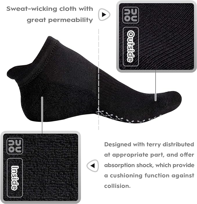 unenow Unisex Non Slip Grip Socks with Cushion for Yoga Pilates Barre Home & Hospital