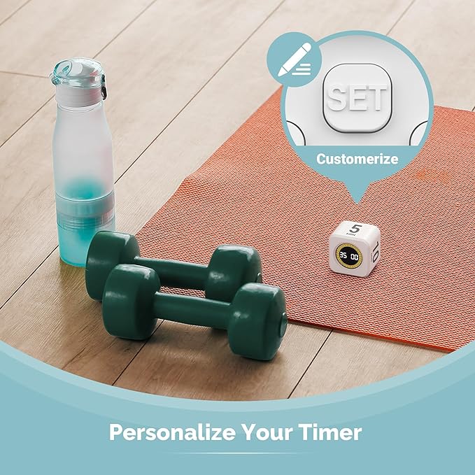 KADAMS Pomodoro Cube Timer Productivity Visual Timer - 5/10/25/50 Min Rotating Countdown, Customize Countup Silent Mode- for Work Study Cook Workout Kitchen Back to School Classroom (White, 2 Pack)